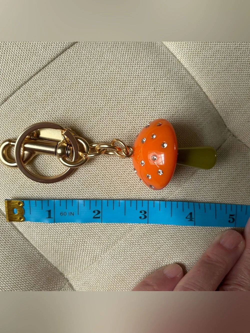 Trendy Orange Mushroom Rhinestone Keychain